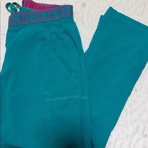 Med Couture Teal Scrub Pants with Pink Waistband